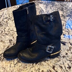 Vince Camuto Black Ankle Boots with Gold Accents